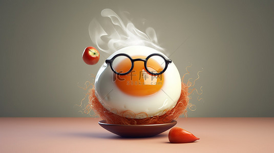 带着厨师帽的小猪背景图片_鸡蛋厨师在 3D 渲染中精通烹饪的概念