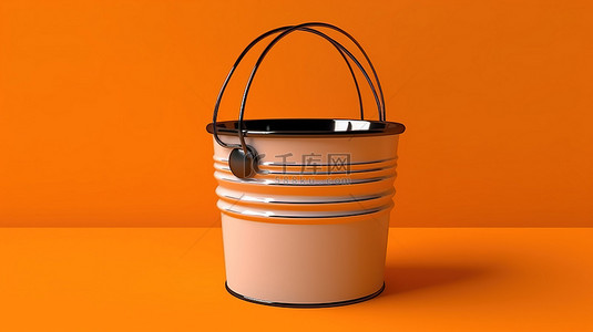 充满活力的橙色背景下单色桶的 3D 渲染