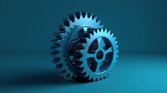蓝色背景上的简化齿轮图标简约的 3D 渲染插图