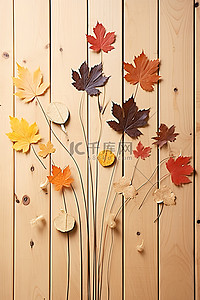 木桌上的秋叶布置