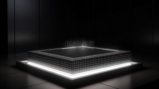 抽象的 led 方形灯照亮银色讲台展示架在 3d 渲染中用于产品展示