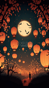 中国风灯笼月光美丽背景