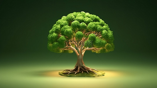 心理学背景图片_绿色创意脑树的 3d 渲染