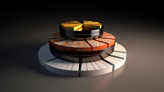 可视化财务目标饼图和硬币堆的 3d 渲染