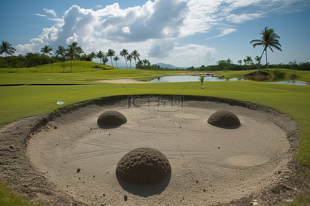 充满高尔夫球和沙子的高尔夫球场