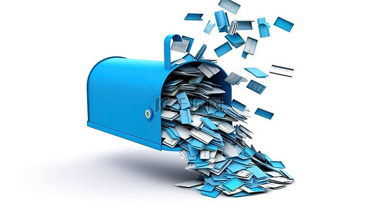 邮箱信纸背景图片_带有打开信件的蓝色邮箱的白色背景 3D 渲染