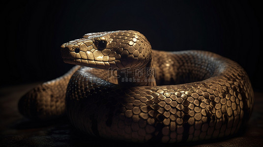 金色模型背景图片_眼镜王蛇世界上最长的毒蛇 3D 插图