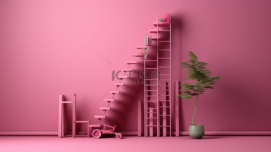 通过创意 3D 粉色百分比阶梯实现商业成功