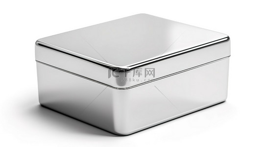 小盒子样机背景图片_白色背景隔离铝银盒的 3d 插图