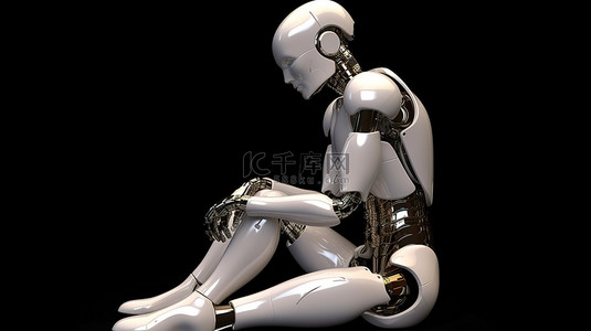 坐姿思考 3D 渲染的 Android 机器人