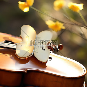 一把艾草背景图片_椅子上的一把小提琴和一只蝴蝶