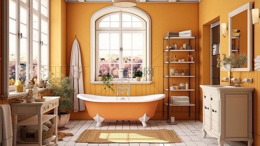 传统浴室设有宽敞的窗户和古典风格的优雅木制家具
