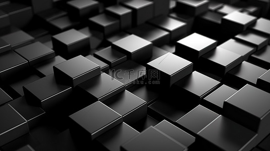 时尚深色背景背景图片_深色背景上黑色方块抽象排列的单色 3D 渲染