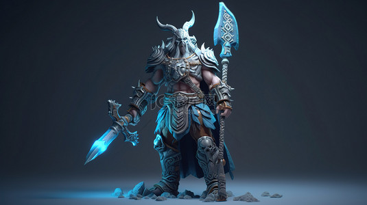 古代的剑背景图片_3D 渲染中战士角色的插图