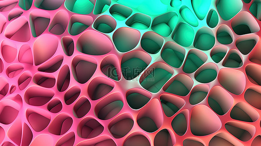 渐变马赛克背景图片_具有 3D 粉色和绿色 voronoi 渐变的背景