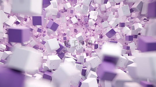 紫色和白色飞行几何物体的抽象 3D 渲染插图