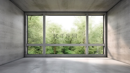 建点点背景图片_大自然启发了带全景窗户的空混凝土房间的 3D 渲染