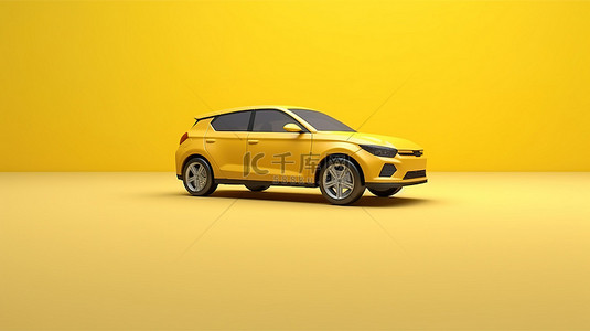 通用通用背景图片_带有地面阴影的黄色现代混合动力汽车的 3D 渲染