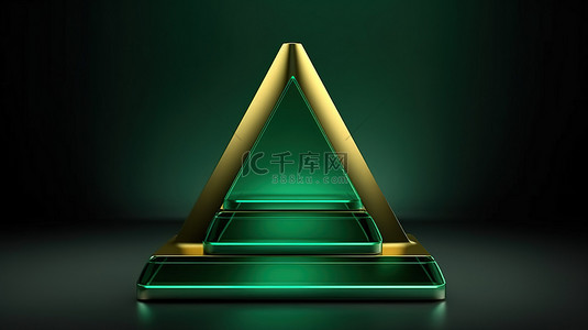 几何产品背景图片_三角形绿色讲台令人惊叹的 3D 插画设计