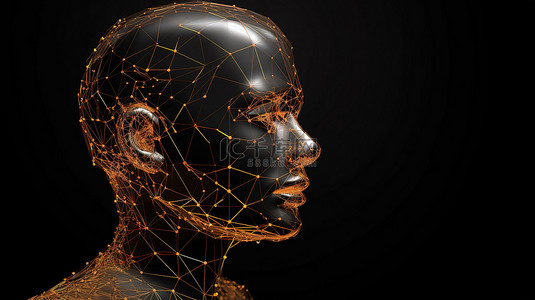科技感大脑背景图片_互连线模拟人工智能 3D 插图背后的思维过程