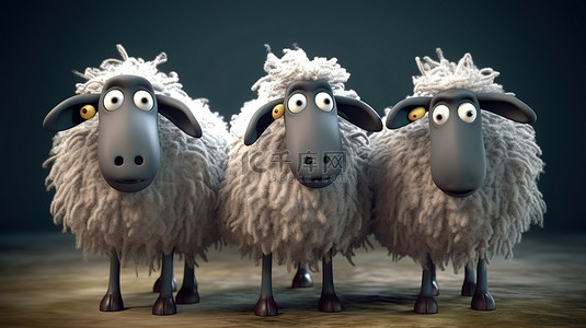 可爱的羊卡通背景图片_3d 渲染中异想天开的绵羊角色