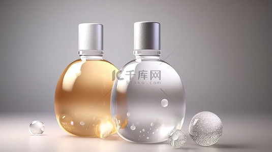 药材背景图片_用于水疗治疗的护肤精油玻璃瓶的高品质 3D 插图