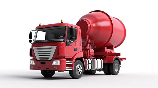 重型运输背景图片_白色背景红色搅拌车作为建筑齿轮的 3D 模型