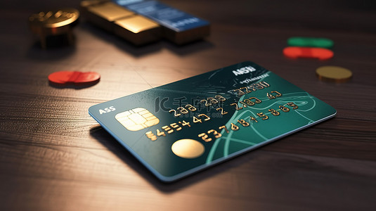 加密货币交易在 3D 渲染插图中可视化银行卡和比特币的结合