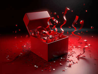 打开礼盒红色背景图片_红色丝带礼盒节礼日广告背景