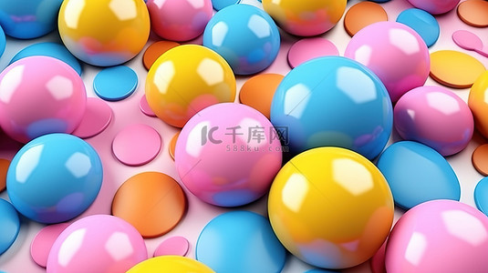 粉色海背景图片_黄色粉色和蓝色的水平 3d 球体，用于抽象背景设计