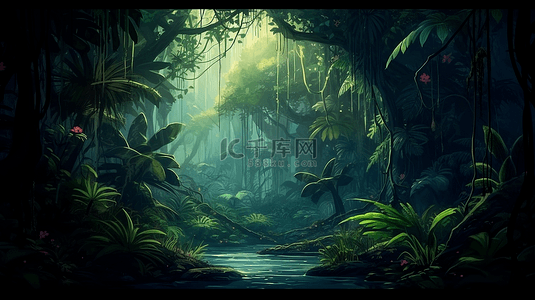 卡通丛林背景背景图片_大树森林神秘风格自然背景