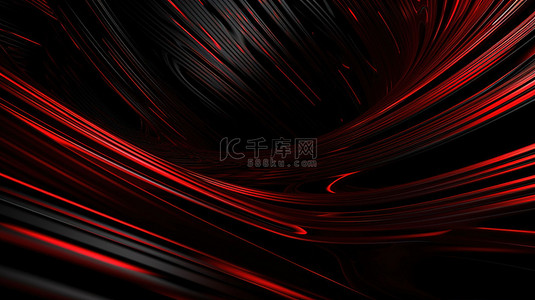 红色和黑色背景中抽象线条的 3d 渲染