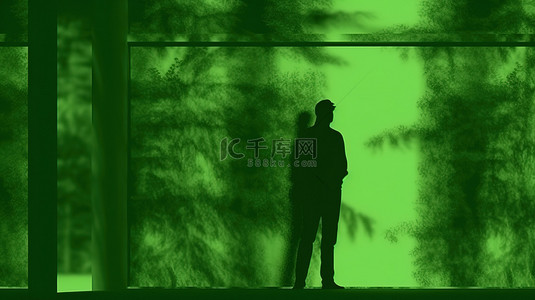 具有 3D 渲染效果的墙横幅上绿色阴影的轮廓