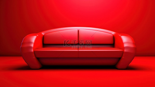 沙发设计背景背景图片_红色单色沙发 3d 图标，红色背景上单色设计