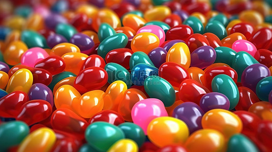彩色果冻豆糖果背景的抽象 3D 插图