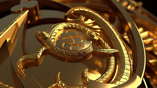 金色双鱼座星座的特写 3D 插图