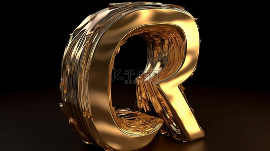 大写 r 字母的金属打字稿打印 3d 渲染
