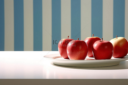青花瓷果盘背景图片_桌子上的一盘苹果