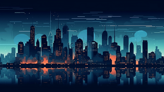 城市天际线蓝色插画