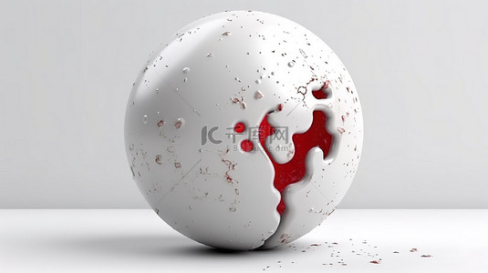 红色气泡点缀白色混凝土球体未来派 3D 渲染在空白背景上