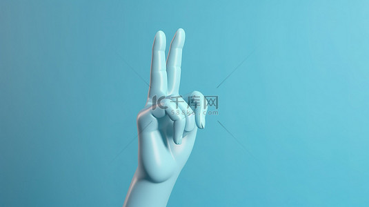 蓝色背景隔离 3d 女人的手显示 ok 的手势