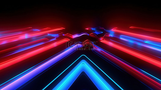 浅蓝科技背景图片_充满活力的红色和蓝色霓虹灯线令人惊叹的 3D 抽象显示
