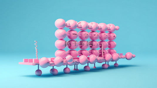 双色调算盘玩具，用于儿童大脑发育，蓝色背景上的粉色，3D 渲染