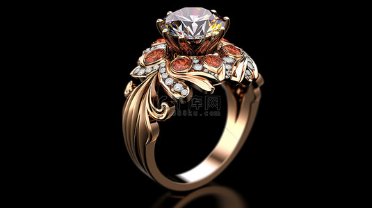 精美的图案订婚戒指 3D 渲染