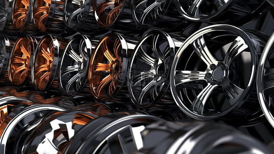 轮毂改装背景图片_丰富的镀铬轮毂的 3D 渲染