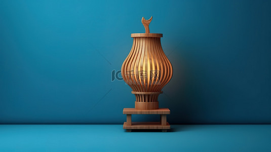 古代方背景图片_蓝色背景与 3D 渲染亚洲木制夜灯