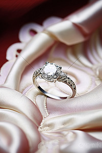 连衣裙背景图片_钻石订婚戒指放在白色连衣裙上