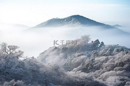 寒冷的天气背景图片_寒冷的早晨在三阳山韩国韩国山和雾气