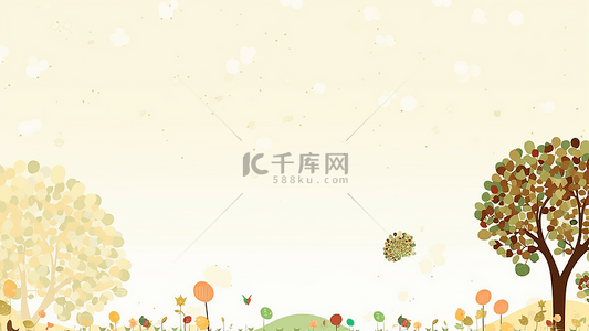 原创绿色背景背景图片_卡通儿童画彩色植物背景