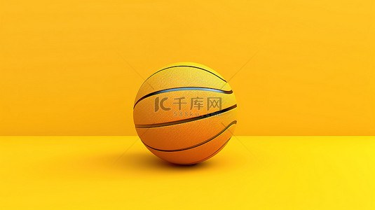 打篮球篮球背景图片_黄色背景与 3d 渲染灰色篮球